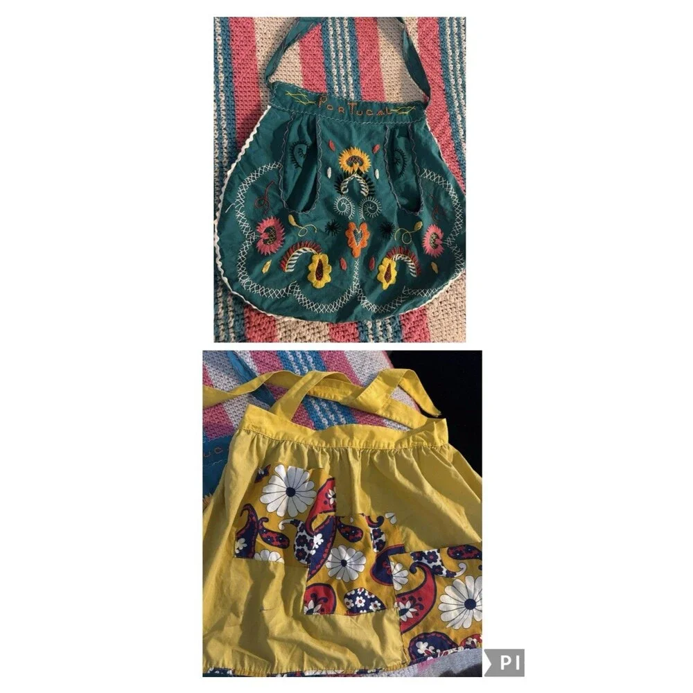 Vintage Ladies Half Aprons Handmade Embroidered  Portugal And Floral
